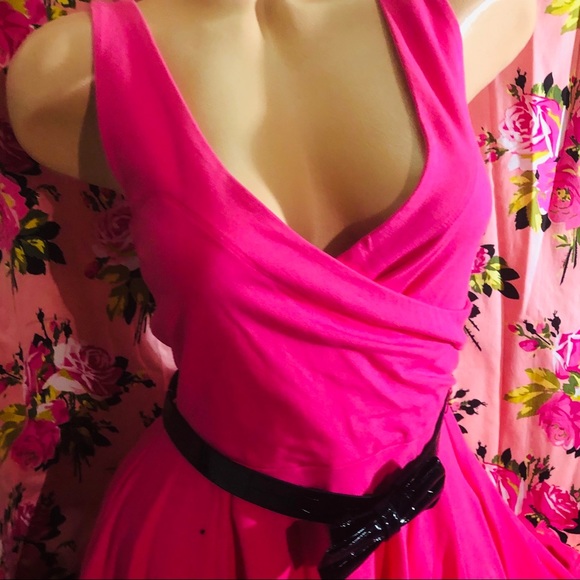 Betsey Johnson retro rockabilly pink dress pocket